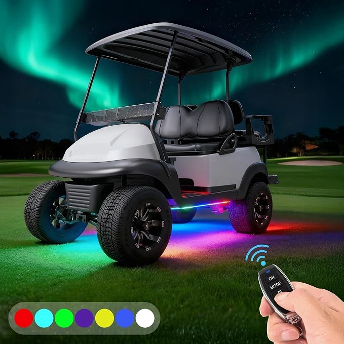 10L0L 4PCS Golf Cart Underbody Light Kit, Underglow LED Strip for EZGO Club Car Yamaha, 24 Modes Multicolor RGB Music Sync Waterproof, Canopy Lights Optional (4 Pack(Underbody-Fishbone))