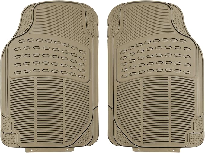 FH Group Automotive Floor Mats Climaproof for All Weather Protection Universal Fit Trimmable Heavy Duty fits Most Cars, SUVs, and Trucks, 2pc Front Set Solid Beige