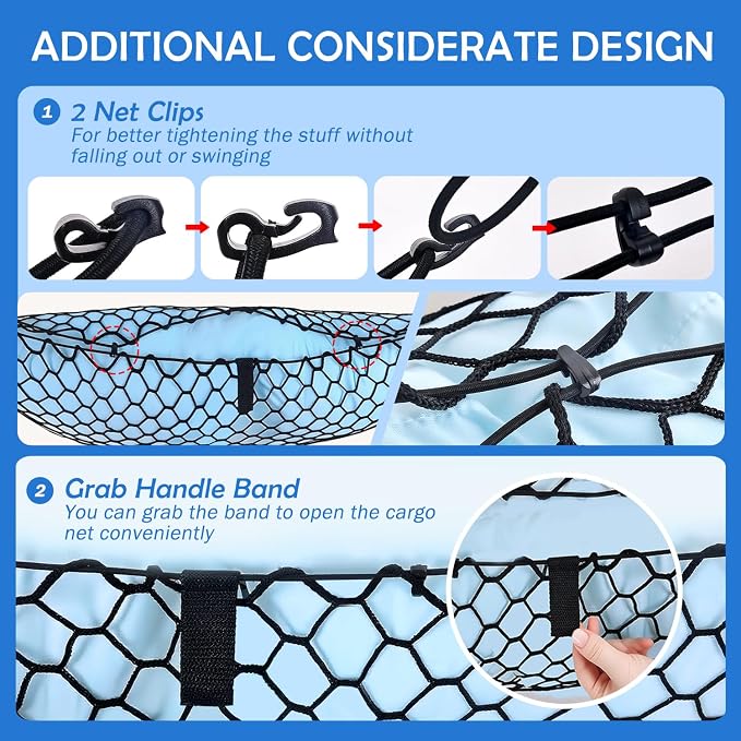 Envelope Style Cargo Net for 2021-2025 2026 Chevy Tahoe/Suburban/GMC Yukon Accessories, Rear Trunk SUV Mesh Cargo Net, Upgraded 5mm Bungee & Double-Layer Nylon Storage Netting Grocery&Tools Organizer