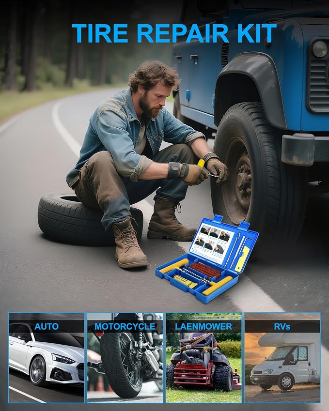 Tire Repair Kit with Plugs, Tire Plug Kit Heavy Duty Professional for Car, ATV, Motorcycle, Truck, Flat Tire Emergency Repair (Boxed Type - 19 PCs)
