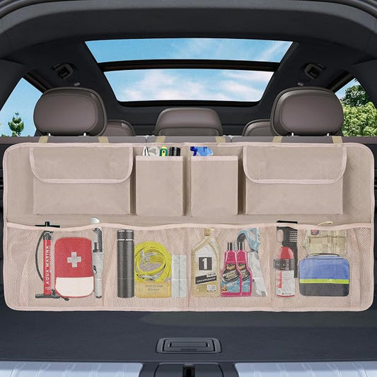 Car Trunk Organizer and Storage, Large Capacity Backseat Hanging Storage Accessories, Backseat Car Organizer for SUV/MPV/Truck (Khaki)