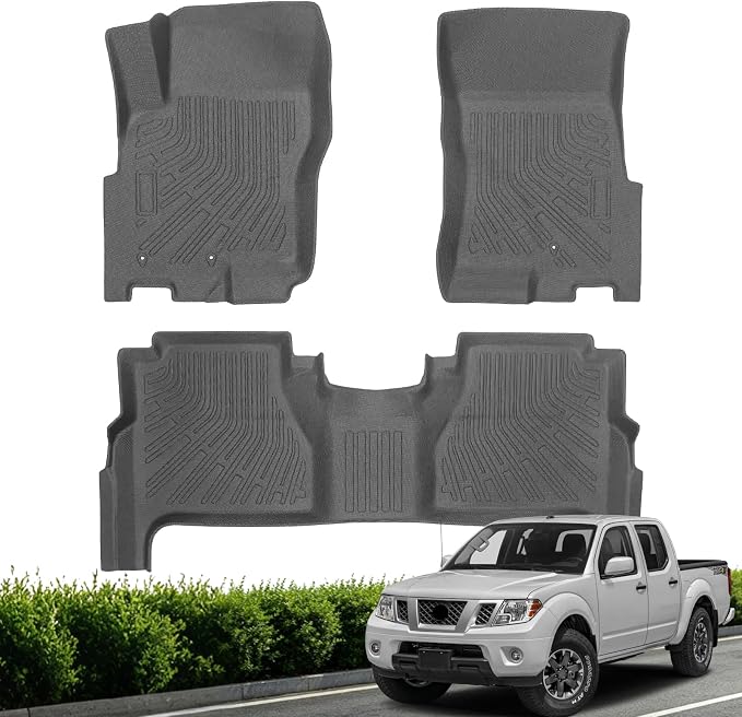 Floor Mats for 2008-2021 Nissan Frontier Crew Cab | All Weather TPE Floor Liners Custom Fit Frontier Heavy Duty Car Mats 1st & 2nd Mat Accessories Odorless Anti Slip Black