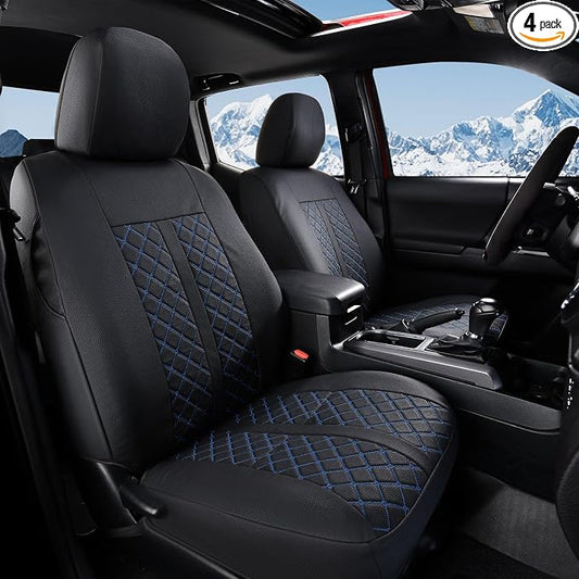 Truckiipa Custom Fit for Toyota Tacoma Seat Covers Front Leather Waterproof Car Seat Covers Fit for 2016-2023 Toyota Tacoma Double Crew Cab, Front Pair, Black&Blue