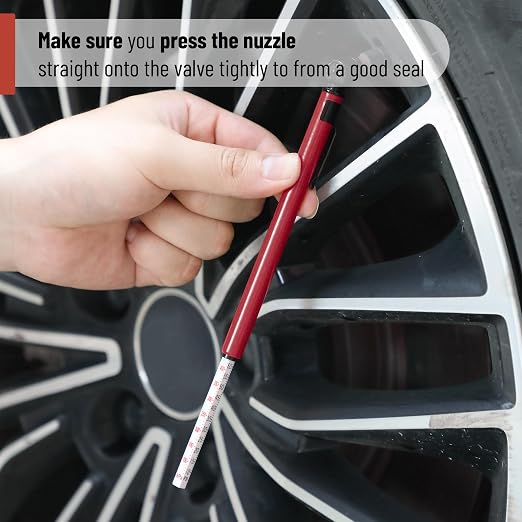 UNCO- Pencil Tire Pressure Gauge, 2 Pack, 10-75 PSI, Red, Stainless Steel Body, Metal Made Nozzle, Rust and Corrosion Resistant, Pencil Air Pressure Gauge for Tires, 3 Measurements for Cars, Bikes