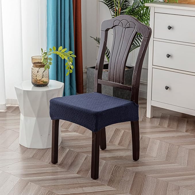 Genina Waterproof Seat Covers for Dining Room Chair Covers Waterproof Dining Chair Covers (6 PCS-Rear-gapped, Navy Blue)