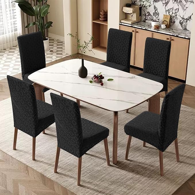 Genina Waterproof Chair Covers for Dining Room Set of 6, Removable Washable Chair Slipcover Protectors, Large Black