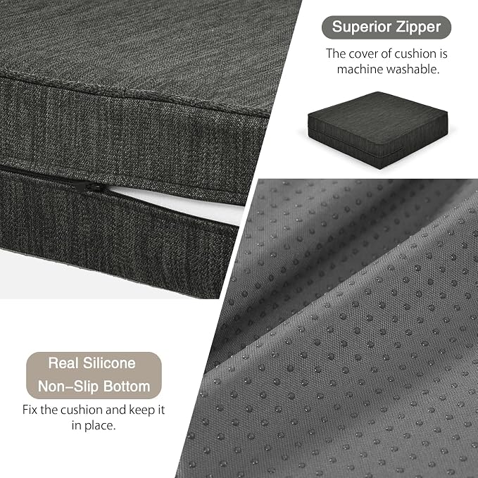 baibu Dual-Layer Gel Memory Foam Recliner Cushions for Elderly, 18x18x4 Inch Thick Non-Slip Recliner Seat Cushion Suitable for Couches, Armchair, Wheelchair, Black,1PC
