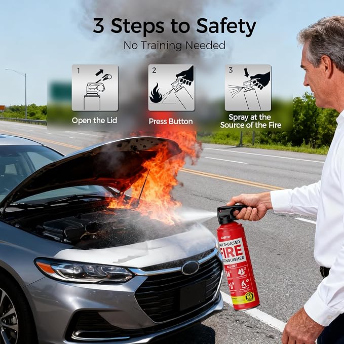 Fire Extinguisher 6-Pack,Certified Home & Travel Fire Safety Kit,for Kitchen/Car/Home/Travel,A/B/C/K Fire Protection,Prevents Reignition,Includes Quick-Mount Bracket.