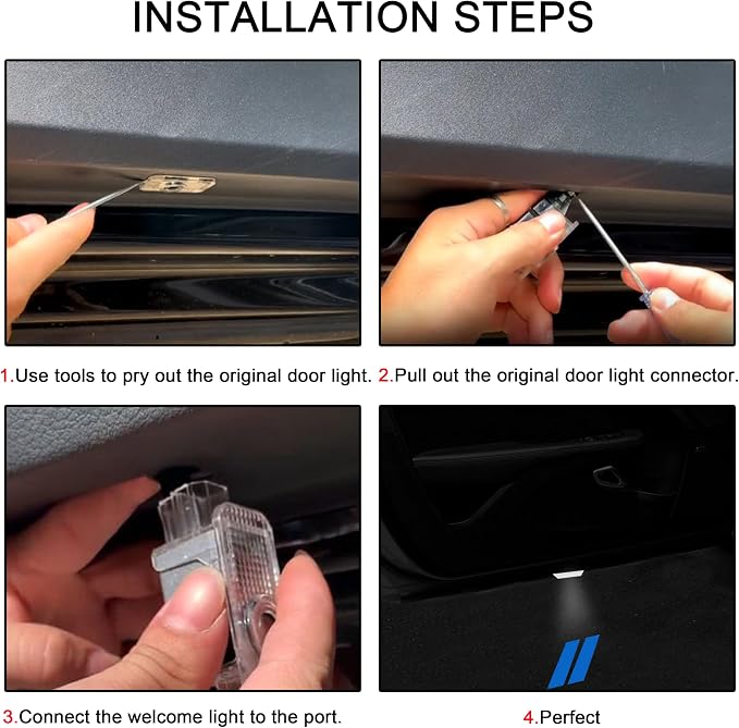 YOSRTER 2PCS Door Lights for Dodge Challenger Accessories LED Ghost Shadow Welcome Puddle Projection Lamps for Dodge Challenger Interior Accessories(Blue Double Stripe)