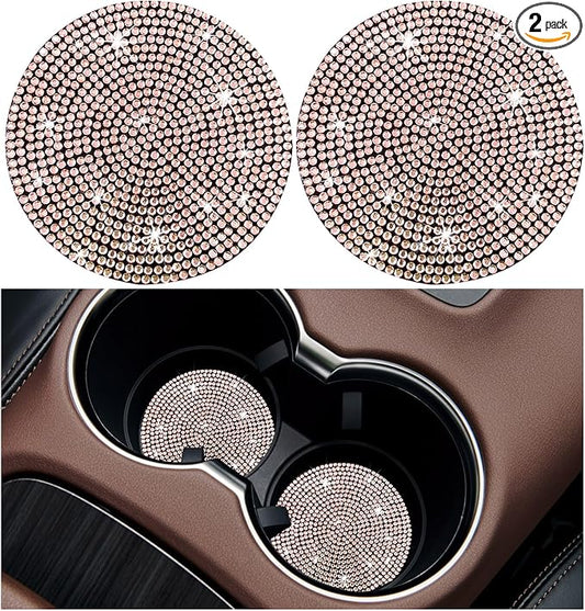 Ziciner 2PCS Bling Car Cup Holder Coaster, 2.73 Inch Anti-Slip Cup Insert Coasters, Crystal Rhinestone Auto Drink Cup Mat, Universal Interior Decor Car Accessories for Women Girls (Golden)