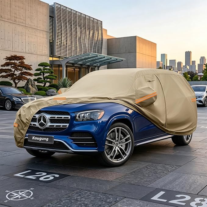 Kaugung Custom Fit Car Cover for Mercedes Benz GL/GLS Class GLS450 GLS550 GLS580 GLS63 AMG,Heavy Duty All Weather Waterproof Outdoor SUV Cover with Driver Door Zipper, Mirror Pockets & Air Vents