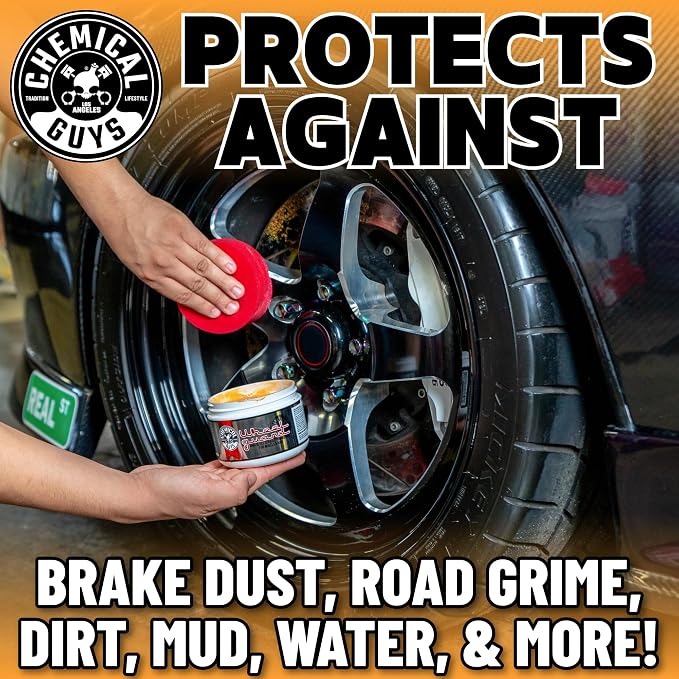 Chemical Guys, Wheel Guard & Rim Wax for All Wheel Finishes, Carnauba, 8 oz | Carnauba wax shields wheels and rims from brake dust and grime, adding gloss and easier rinse-off cleanup