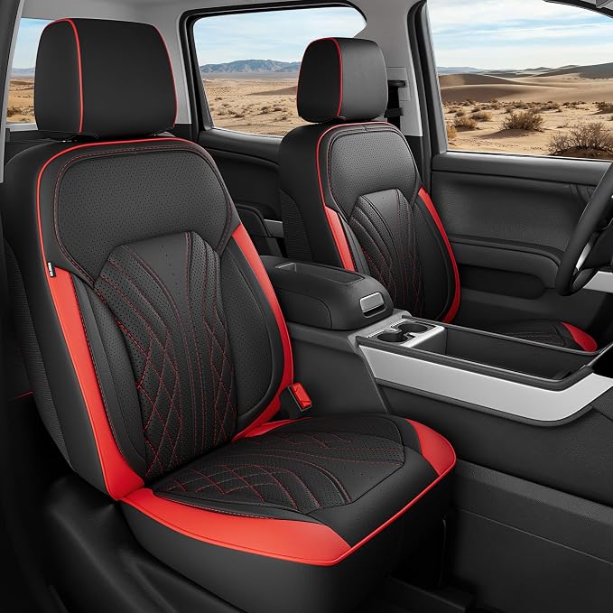 Truck Leather Seat Covers for Chevy Silverado Gmc Sierra 2014-2019 | Crew Cab 1500/2500/3500HD, Bucket Seat, NO Rear Seatback Storage, Scratch-resistant, Easy-clean, Pickup Protector, Full Set