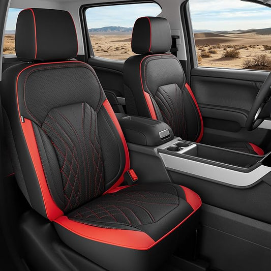 Truck Leather Seat Covers for Chevy Silverado Gmc Sierra 2014-2019 | Crew Cab 1500/2500/3500HD, Bucket Seat, NO Rear Seatback Storage, Scratch-resistant, Easy-clean, Pickup Protector, Full Set