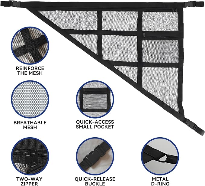 31.5"x20.9" Car Ceiling Cargo Net Fit Cars with 3 Handles | Double Layer Roof Storage Organizer | SUV Minivan Truck | Travel Road Trips Car Camping Accessories