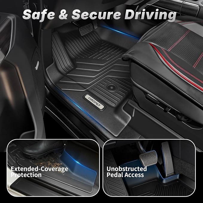 OEDRO Floor Mats Fit for 2012-2018 Dodge Ram 1500/2500/3500 Crew Cab | 2019-2024 Dodge Ram 1500 Classic Crew Cab, TPE All-Weather, 1st and 2nd Row: Full Set Liners, Black