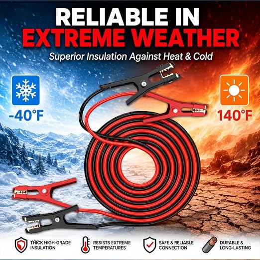 Jumper Cables,Heavy Duty 4 Gauge 20 Feet Battery Booster Cable for Car,Automotive Jumping Wires with Alligator Clamps,Carrying Bag,Safety Gloves and Iron Brush for Cars Trucks