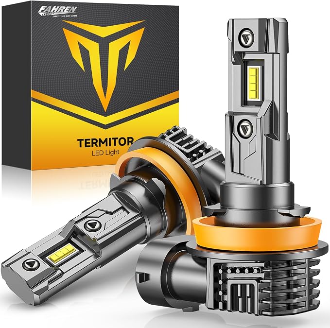 Termitor H11/H8/H16 Fog Light Bulbs, 16000LM 900% Brightness Upgraded 6500k cool white Driving Fog Lights, 60000HRS Lifespan Replacement H8 H16 Fog Bulbs, 1:1 Mini Size, Plug and Play, Pack of 2.