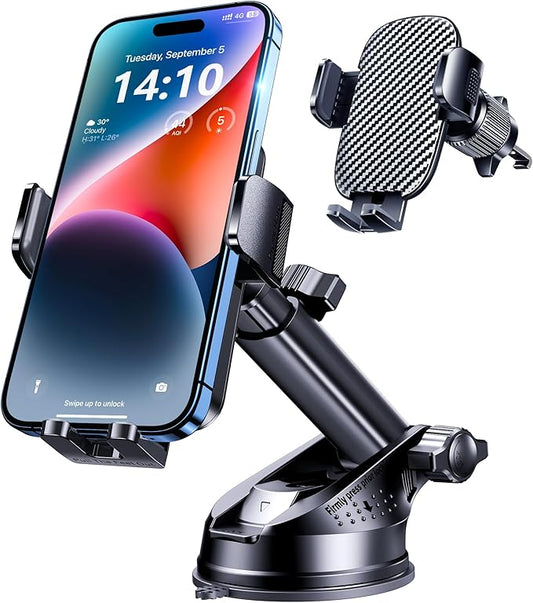 GUWEZ Phone Holders for Your Car [Military Grade Suction Ultra Strong Base] Cell Phone Car Holder 3 in 1 Dashboard/Windshield/Air Vent Hands-Free for Video Installation Kit iPhone Android