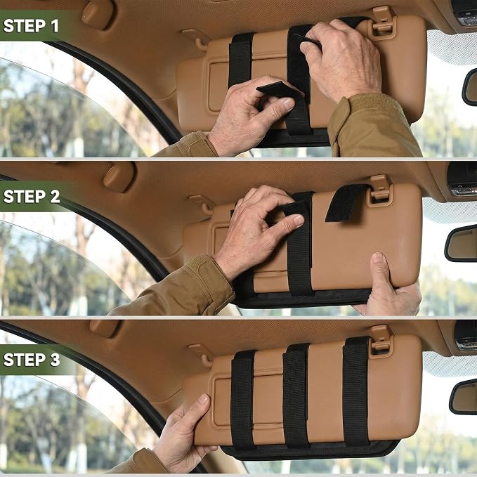 Sun visor organizer Molle Tactical car Zipper Storage Pouch & Glasses Clip | Police Tactical Visor Molle Panel Interior Vehicle pocket Accessories for Truck Suv Police Car Gear Supplies (Black)