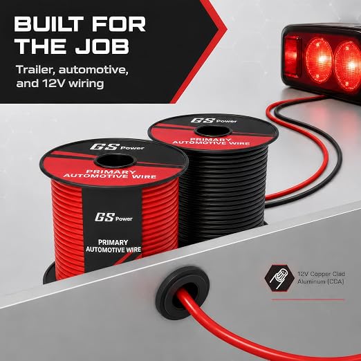 GS Power 100ft CCA 18 Gauge Wire Automotive, 50ft Spool-Red/Black, 18 AWG 12v, Speaker Electrical Wire Low Voltage Primary for Car Stereo Audio Trailer Harness Hookup Wiring LED Light DIY