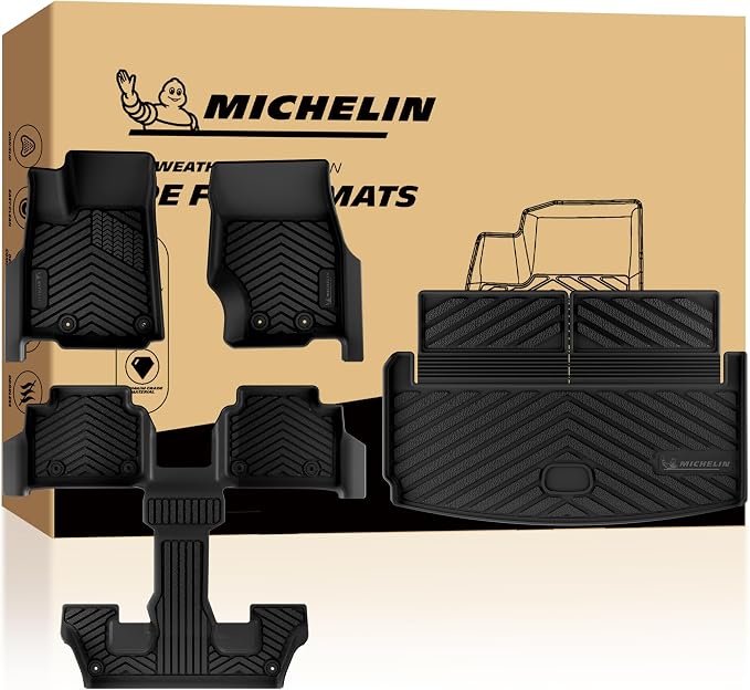 Michelin Vehicle Mats, Premier Series All-Weather TPE Custom Fit Liner for 2021-2026 Jeep Grand Cherokee L 6-Seat with Center Console Floor Mats, Not Fit 7-Seat (4 Piece)