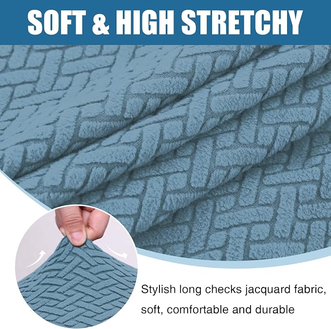 Smiry Waterproof Couch Cushion Covers, Stretch Jacquard Sectional Couch Covers, L Shape Chaise Lounge Sofa Slipcover, Washable Elastic Furniture Protector for Pets, Kid (Chaise Cover, Blue)