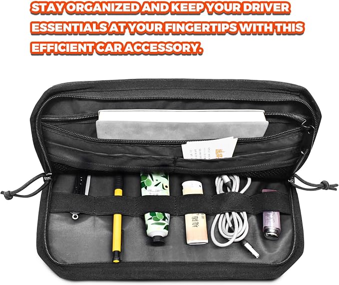1000D Sun Visor Organizer Fits Most Car, SUVs, and Trucks | with Zipper Visor Storage Pouch, Car Sunglasses Holder, Hard Molle Panel for Tactical Gears