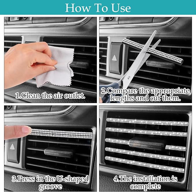 10 Pcs Bling Car Vent Outlet Trim Bling Car Accessories for Women Interior Rhinestone Cars Air Conditioner Vent Decoration Strip Glitter Cars Decorations for Women