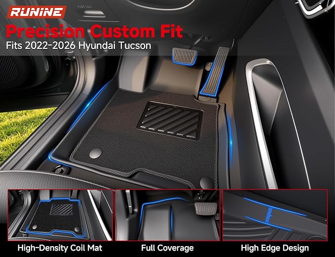 Floor Mats for Hyundai Tucson 2022-2026 (Not for Hybrid & PHEV), 2-in-1 All Weather TPE Floor Liners with Removable Carpet Layer, Custom Fit Waterproof Anti-Slip Car Mats Front & Rear