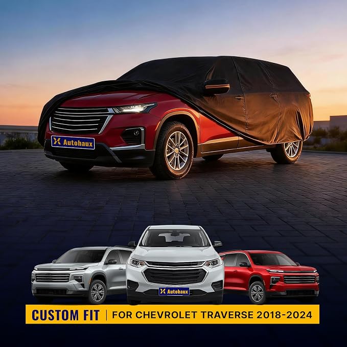 X AUTOHAUX Car Cover for Chevrolet Traverse 2018-2024 210D-PU Outdoor Full Car Cover All Weather with Door Zipper for Waterproof Windproof Sun Rain Snow Protection