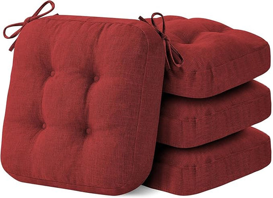 IASEAHK Chair Cushions for Dining Chairs, Dining Chair Cushions, Tufted Indoor Chair Pads with Ties & Non Slip Backing, Seat Cushions for Kitchen Chairs 16.5” x 16.5” x 3.5”, Set of 4, Red