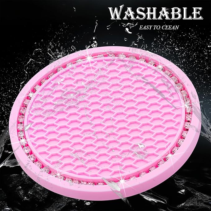 2PCS Bling Cup Holder Coaster, 2.75 Inch Auto Car Cup Holder Insert Coasters, Soft Silicone Anti-Slip Shockproof, Universal Vehicle Interior Accessories for Women Girls (Pink & White)