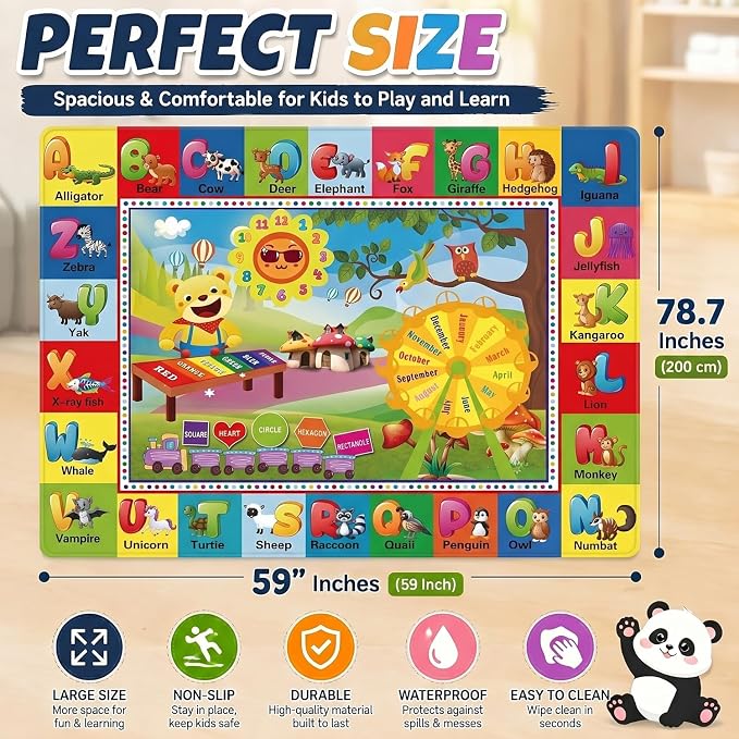 ABC Kids Play Rug, Non-Slip Classroom Carpet,78.7" x 59" | Colorful ABC pattern, soft low-pile surface, non-slip backing, ideal for playrooms and classrooms