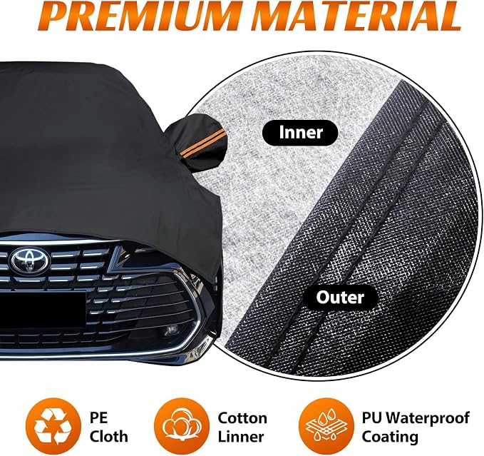 Half Car Cover Top SUV, Hail Protector Car Cover with Cotton Liner, Sunroof & Windshield Cover for Ice and Snow, All Weather Vehicle Body Cover for Sun, Rain, Dust, Fit SUV L