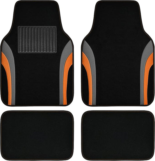 CAR PASS Leather Sporty Car Floor Mats Carpet, Universal Waterproof Automotive Floor Mat Fit for Sedans, Cars, Mid Trucks, Vans, SUV, Set of 4 (Black and Orange)