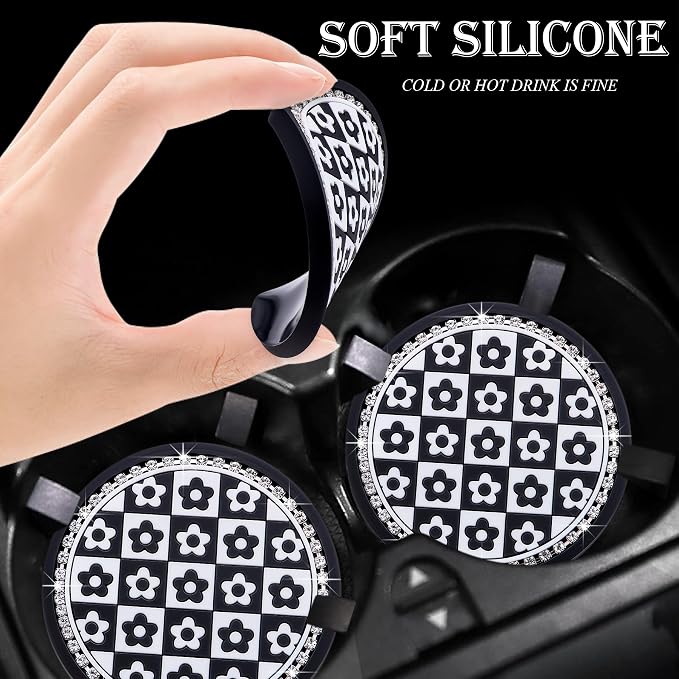 2-Pack Bling Cup Holder Coasters for Cars – 2.75 Inch Silicone Inserts – Anti-Slip, Shockproof – Decorative Vehicle Accessories for Women & Girls (Little flowerr)