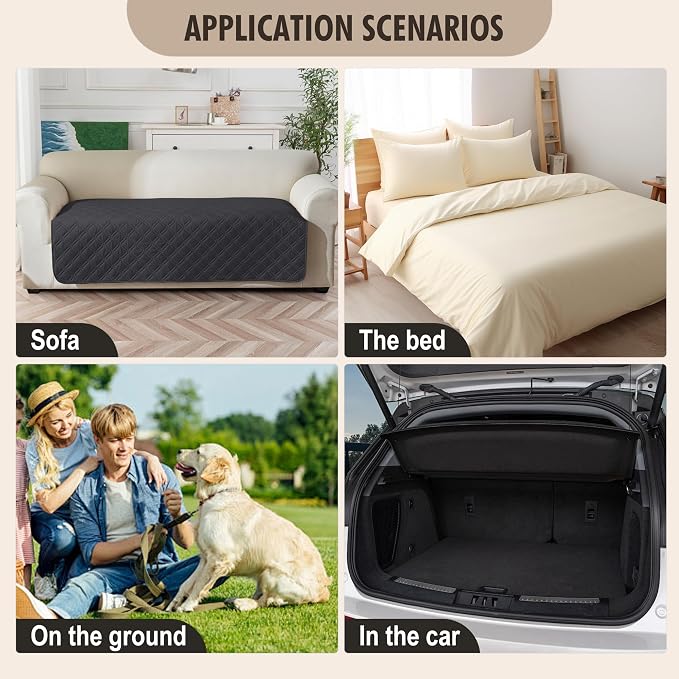 Genina Waterproof Couch Cover, Washable Anti-Slip 86.6 inch Sofa Covers with 4 Cushions, Sectional Couch Covers for Pets Friendly, Sofa Slipcovers for Dogs Cats, (86inch/Charcoal Grey)