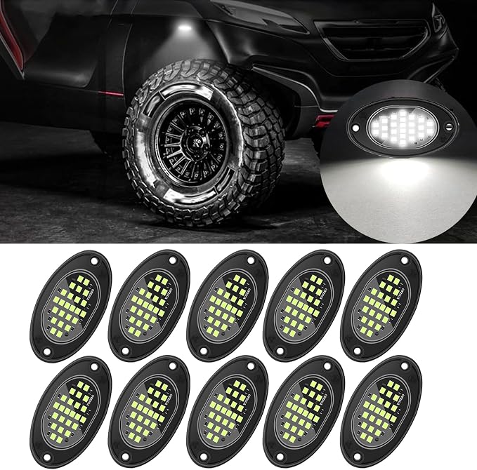 10 Pods Rock Lights Pure LED Lights for Car SUV Ambient Underglow Lights Waterproof Neon Trail Rig Lamp Lighting for Truck