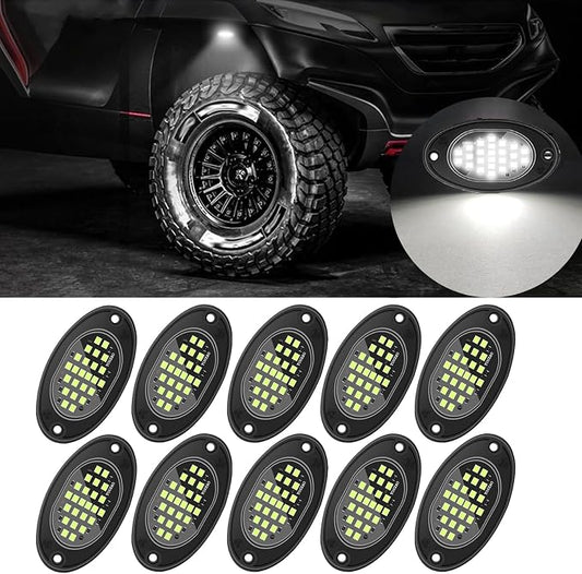 10 Pods Rock Lights Pure LED Lights for Car SUV Ambient Underglow Lights Waterproof Neon Trail Rig Lamp Lighting for Truck