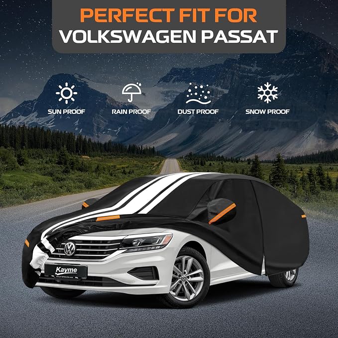 Kayme Heavy Duty Car Cover Custom Fit for Volkswagen vw Passat (1988-2022) Waterproof All Weather for Automobiles, Gift with Tape/Towel, Outdoor Full Exterior Cover Rain Snow Sun UV Protection.