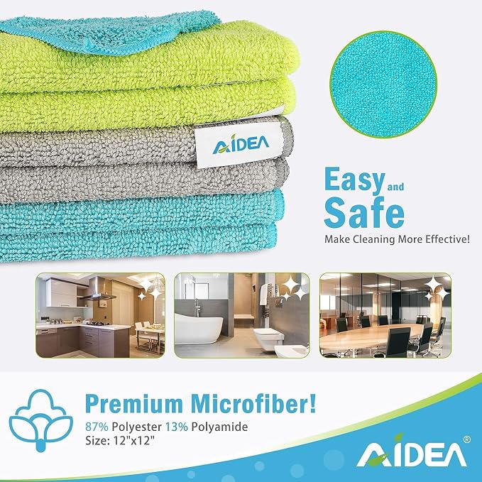 AIDEA Microfiber Cleaning Cloth-400PK, Microfiber Towels for Cars 12"x12" | Absorbent Cleaning Rags, Reusable Microfiber Towels Lint-Free, Dish Rags Streak-Free for Home /Kitchen Bulk Rags (Multicolor)