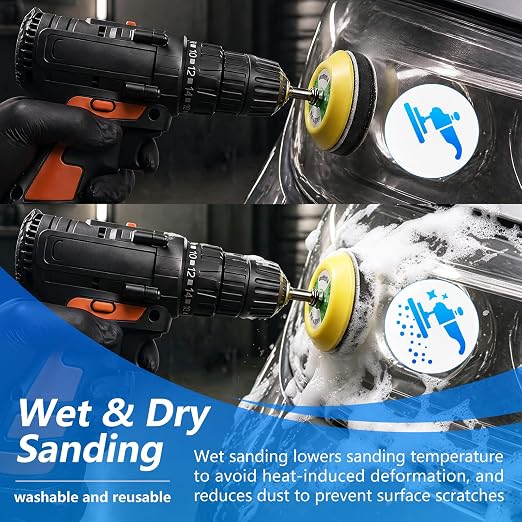 143 PCS 2 Inch 60-10000 Grit Headlight Restoration Kit, Wet Dry Hook and Loop Sanding Discs, Drill Polishing Kit Equipped with Sandpaper Pads and Rotary Tools for Wood, Metal, Glass and Small Jobs
