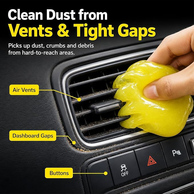 TeSabMi Car Cleaning Gel, Reusable Cleaning Putty for Vents & Gaps, 160g | For air vents, dashboard gaps, cup holders and console buttons; picks up dry dust, crumbs and lint. No water needed.