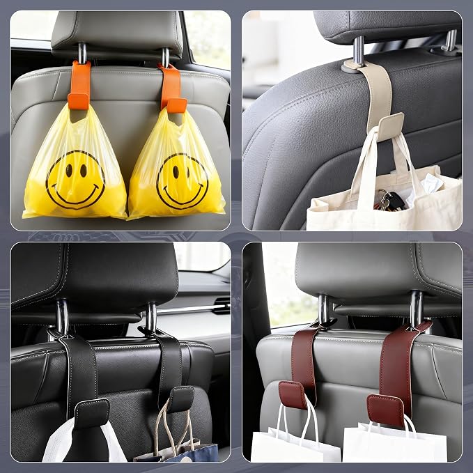 Leather Car headrest Hook for Purses and Bags (Red, 2pcs) | Leather wrap hook with Larger strap holder, friendly to your leather purse. Strong load up to 44lbs.