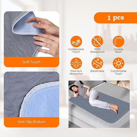 Reusable Chair Pads for Incontinence Absorbent Seat Protector Pads Bed Pads Washable Waterproof for Adults Elderly Kids Pets Chucks Pads (35x60inch) Gray