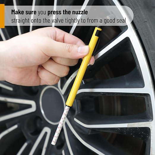 UNCO- Pencil Tire Pressure Gauge, 2 Pack, 10-75 PSI, Yellow, Stainless Steel Body, Metal Made Nozzle, Rust and Corrosion Resistant, Pencil Air Pressure Gauge for Tires, 3 Measurements for Cars, Bikes