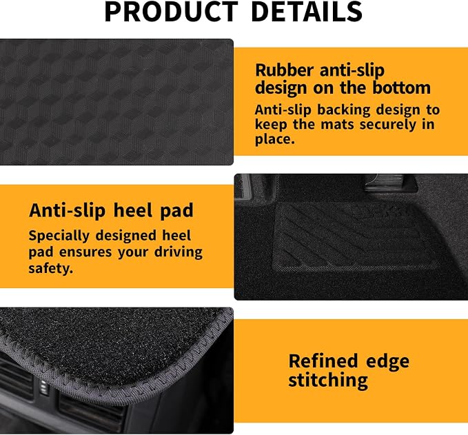 EKR All-Weather Universal Floor Mats,Thick Anti-Slip Car Carpet(Black) | 0.5 in-Thick Anti-Slip Automotive Floor Mat with Driver Heel Pad Fit for SUV/Vans/Sedans/Trucks,Black 4pcs Full set