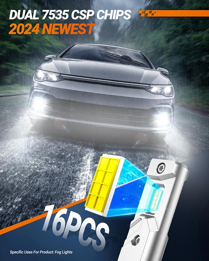 SEALIGHT 9145 H10 LED Fog Light Bulbs 16000LM Brightness, 9140 9145 Fog Lights LED 6000K White Strong Penetration, 2025 Upgrade Liquid-cooled Copper Tubing H10 Fog Lights, Pack of 2