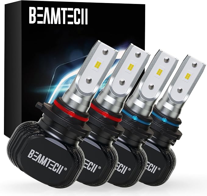 BEAMTECH 9005 9006 Bulbs, Fog lights Combo, Fanless 300% Brighter, 4 Bulbs